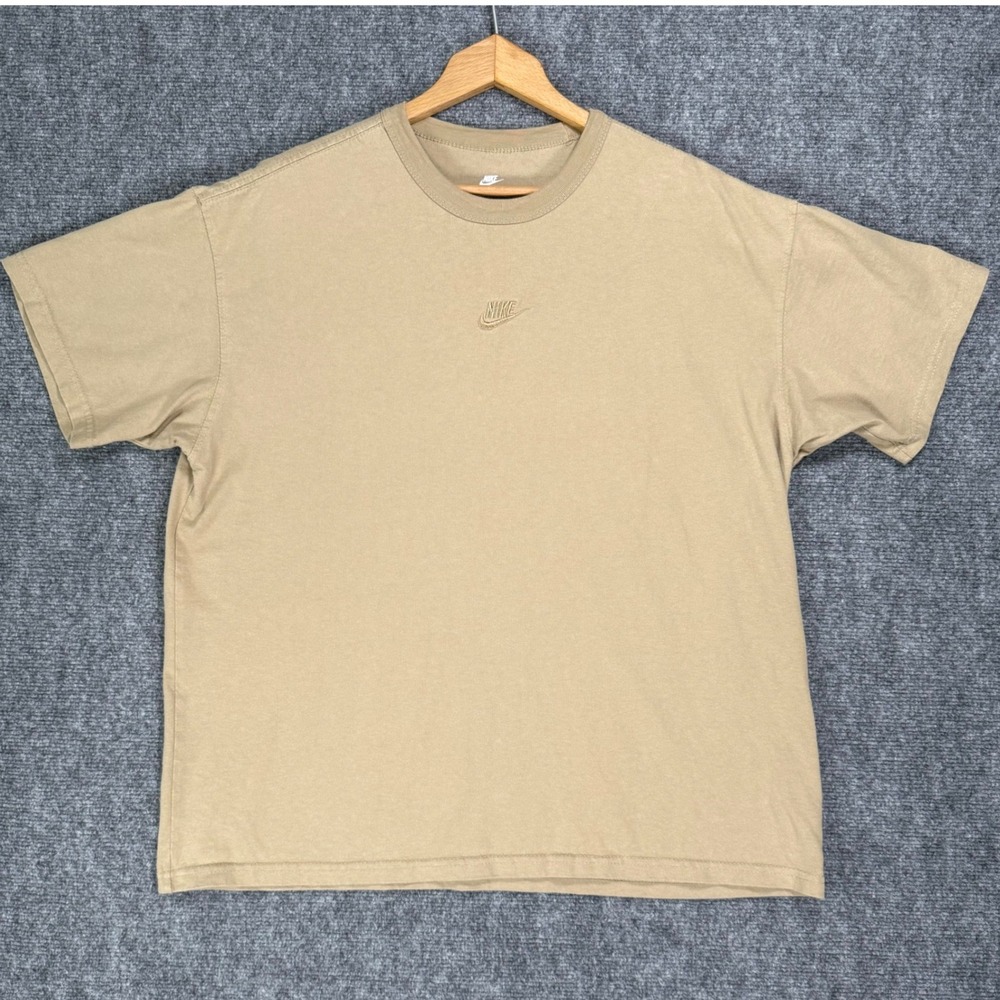 Nike The Nike Tee Men's Large Tan Beige Loose Fit Cotton T-Shirt Swoosh